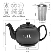URBAN LIFESTYLE Teekanne Liverpool 1,1 L Schwarz Matt aus Steinzeug mit Siebeinsatz